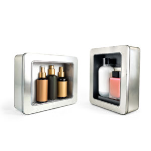 Rectangular metal cans with window lid for cosmetics