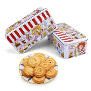 Lovely rectangular tin container in light pink for cookie