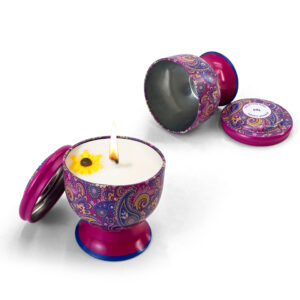 Candle tin packaging in the shape of a wine glass