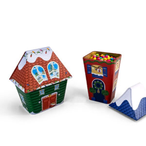 House-shaped christmas tin containers for gifts