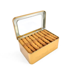 Rectangular metal tins with window for cookie