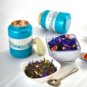 Food grade round metal containers with double-lid for tea