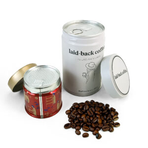 Metal coffee tins with aluminum foil seal or pull-tab lids