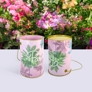 Elegant round metal flower tins for home decoration