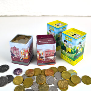 Stylish square metal can for secure coin storage