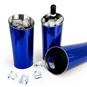 Stylish blue ice bucket tins for efficient beverage cooling