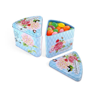 Vintage floral small metal candy tins with blue design