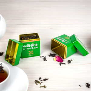 Green printing rectangular tin canister for loose-leaf tea