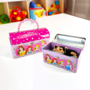 Princess style rectangular tin storage box with beads handle