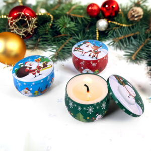 Festive embossed drum-style metal tin candle containers