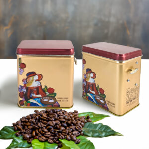 Coffee bean metal box container with wind-up music box