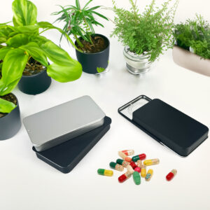 Food grade metal slide top tin containers for pills