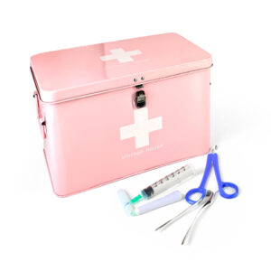 Pink double-layer metal container box for medicine storage