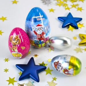 Playful holiday surprises: decorative tin egg box