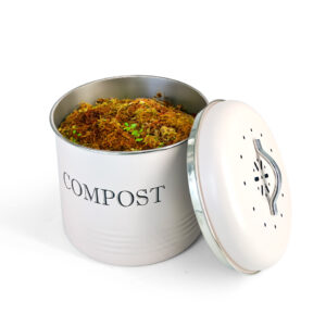 White metal trash can with lid compost bin