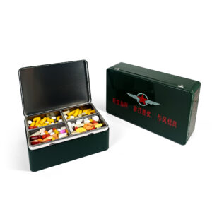 Rectangular hinged tin containers for medical chest