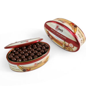 Elegant oval tin containers for chocolate storage