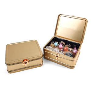 Simple rectangular jewelry storage tin with secure latch