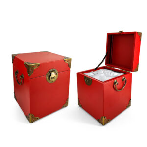 Chinese red hinged metal tin boxes for luxury gift packaging