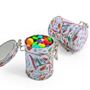 Chocolate bean storage tin cylinder container with latch
