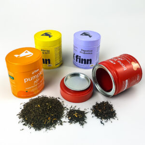 Double-lid round metal storage tins for loose-leaf tea