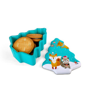 Festive Christmas tree-shaped cookie metal tins