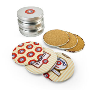 Small round tin containers for packaging coasters