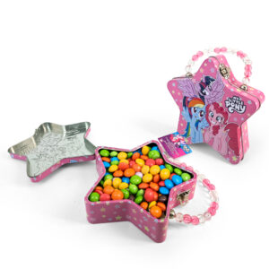 Star-shaped handled tins and containers for chocolate bean