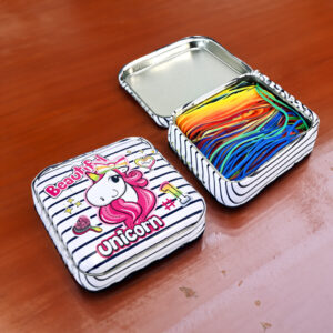 Adorable unicorn printing small hinged rectangular tin cans