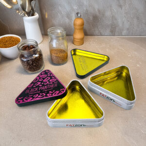 Triangular tinplate packaging for chocolate beans