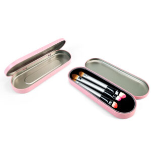 Portable rectangular hinged tin box for eyebrow pencil