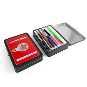 Metal tin pencil box with latch durable school office supply