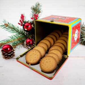 Durable metal tin can Christmas cookies with secure latch