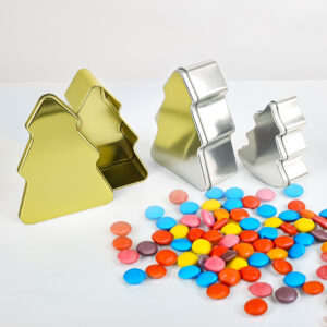 Festive storage: Christmas tree-shaped tins for packaging