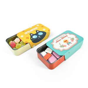 Playful small slide top metal tins for mints