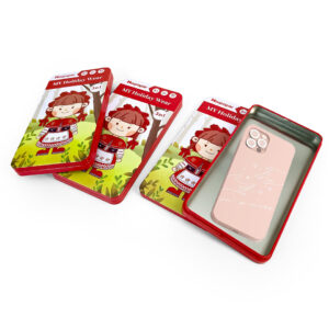 Small rectangular tin containers for mobile phone cases