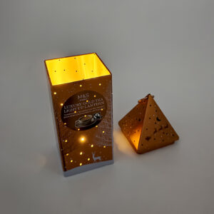 Luminous square metal coffee tin box with pointed lid