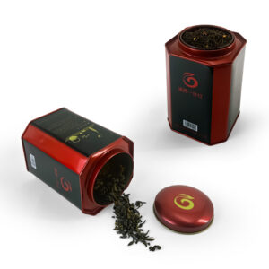 Octagonal shaped tin tea container for premium leaf storage