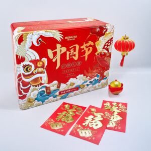 Festival red double-layer metal biscuit tin gift box