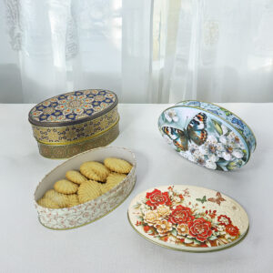 European style large-sized oval metal cookie tin packaging