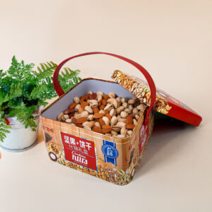 Large-sized nuts storage metal tin with handle