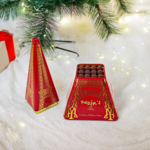 Eiffel Tower shaped holiday tins & containers for chocolate
