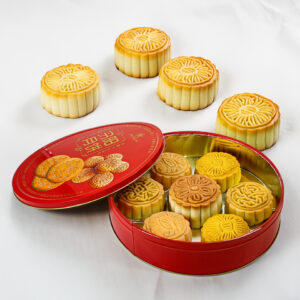 Festive red large round tin containers for Mooncake