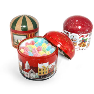 Automatic light-up metal tin carousel music box for candy