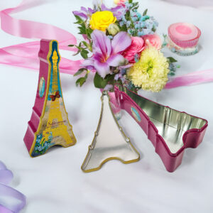 Elegant Eiffel Tower shaped tin containers for gifts