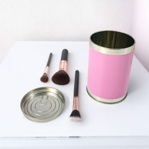 Lovely pink metal tin storage box for cosmetic brushes