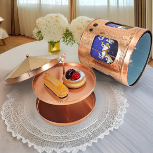 Horse carousel tin music boxes with tiered dessert stand