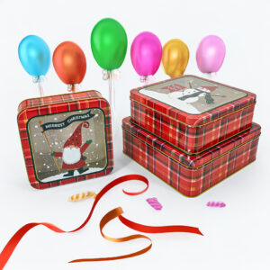 Christmas cookie flat tin container with clear top cover