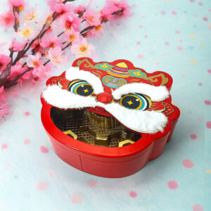 Chinese lion dance designed holiday tin boxes for pastries