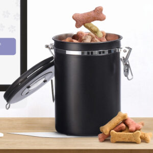 Elegent black round airtight metal tin for pet food